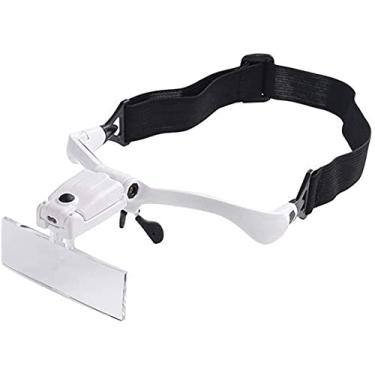 Imagem de uhyOHF Lupa de faixa de cabeça, lupa iluminada para montagem na cabeça, lupa de faixa de cabeça com luz de LED, suporte de lupa intercambiável, leitura de mãos livres, 5 lentes substituíveis (