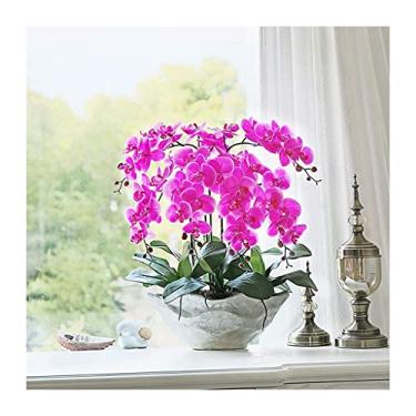 Imagem de LMJYU 6 ramos de tecido de seda Orquídeas Bonsai, flores artificiais Phalaenopsis de toque real em vaso de flores, arranjo de orquídeas para casa/festa/festa de casamento Artifi