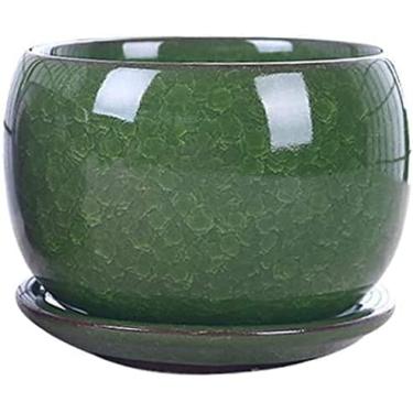 Imagem de uhyOHF Vaso de flores suculentas de cerâmica simples com bandeja à prova de vazamento, vaso de flores rachado no gelo para todas as plantas de casa, flores, violetas, suculentas, cactos, vasos (B-A