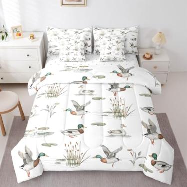 Imagem de Feelyou Conjunto de edredom completo de pato-real com lençol para crianças, meninos, meninas, caça e pesca, 7 peças, animais selvagens, decoração rústica de microfibra macia