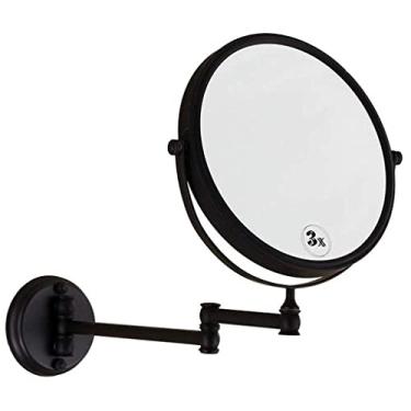 Imagem de YYBOES Espelho de maquiagem espelho de banheiro espelho de montagem na parede, espelho de maquiagem antigo espelho de beleza preto dobrável lupa dupla face espelho telescópico cosmético Mi