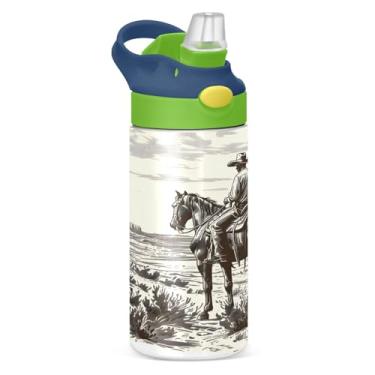 Imagem de CEBUGI Garrafas de água Cowboy à prova de vazamento infantil com canudo Garrafa de água isolada a vácuo de aço inoxidável para meninos e meninas