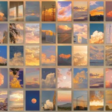 Imagem de 50 folhas de adesivos vintage céu para álbuns, adesivos autodecorativos anoitecer para caderno, agenda, diário, artesanato faça você mesmo