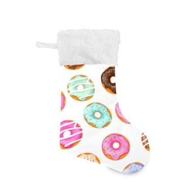 Imagem de xigua Meia de Natal de Donuts Colorida Personalizada Grande Doces Presente Pendurado Meias de Natal Decoração para Festas de Férias em Família Decoração Lareira