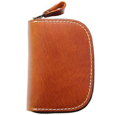 Imagem de Bolsa de chave de couro retrô feita à mão masculina grande capacidade bolsa de armazenamento masculina bolsa para chave de casa feminina