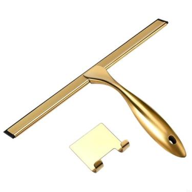 Imagem de Limpador de chuveiro de aço inoxidável com alça de borracha de silicone para limpeza adequado para casa de banho, janela, cozinha, espelho, carro, dourado, 30 cm