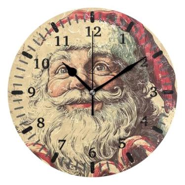 Imagem de CEBUGI 1 relógio vintage de Papai Noel, 1 relógio de parede operado por bateria, relógios de parede silenciosos sem tique-taque para cozinha, banheiro, quarto, escritório, decoração 25,4 cm
