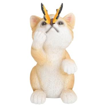 Imagem de Escultura solar de gato para jardim, resina requintada, decoração ao ar livre, luzes que mudam de cor para varanda, gramado, estátua, adorável, formato de gato (BS38018)