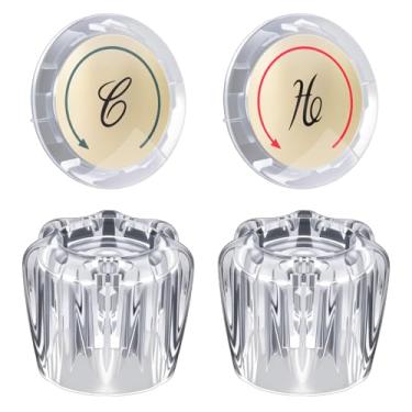 Imagem de Puxadores de torneira de pia 1 par para Delta/Delex/Peerless - Compatível com haste de válvula tipo D (por exemplo, cartucho RP25513) - Kit de substituição de alça de torneira quente e fria de