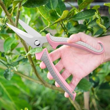 Imagem de Tesouras de poda de jardim, tesouras de corte de jardim portáteis com alça ergonômica e trava de segurança para árvores frutíferas flores bonsai (rosa reto)