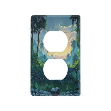 Imagem de Wassud Jungle Sunrise Placa de cobertura para interruptor de luz decorativa capas de tomada placa de parede para tomadas elétricas duplex 4,53 x 2,76 polegadas