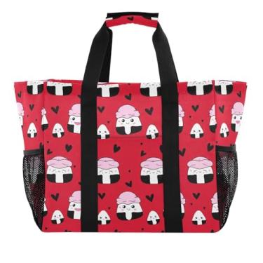 Imagem de Wassud Linda bolsa de compras reutilizável Onigiri grande bolsa organizadora de lona impermeável para praia, piquenique, lavanderia, viagem