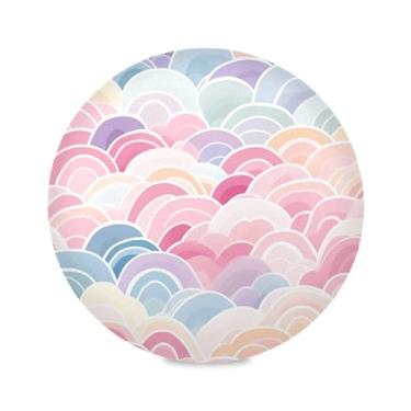 Imagem de xigua Jogo americano redondo aquarela arco-íris conjunto de 4 para mesa de jantar, tapetes de mesa antiderrapantes laváveis e resistentes ao calor para decoração de festa, cozinha, jantar