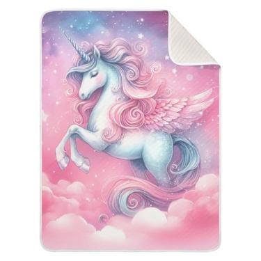 Imagem de WELLDAY Cobertor de bebê para meninos e meninas - Cobertores de bebê rosa cavalo branco, cobertores macios respiráveis para cama de berçário 76 x 101 cm