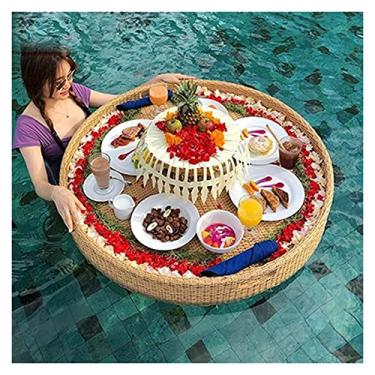 Imagem de Bandeja de servir flutuante mesa de piscina, bandeja flutuante em forma de coração, bandeja flutuante para brunch de vime, bandeja de servir flutuante, prato de frutas durável (cor: café)