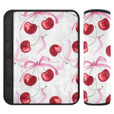 Imagem de Burbuja Capa para cinto de segurança de carro Cherries with Bow Soft Comfort Car Seatbelt Protector para alça de ombro de assento, 1 par pequeno