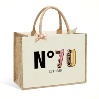 Imagem de CHQIUCR Sacola feminina vintage com tema 1956, aniversário de 70 anos, vintage nº 70, presente bege grande para mãe, Dia das Mães, Ação de Graças e Natal