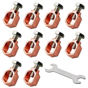 Imagem de 10 braçadeiras de haste de aterramento de latão de cobre, conector mecânico para haste de aterramento e fios, prenda uma chave (braçadeira de aterramento roscado para haste de 1/5.1 cm - 5/20.3 cm)