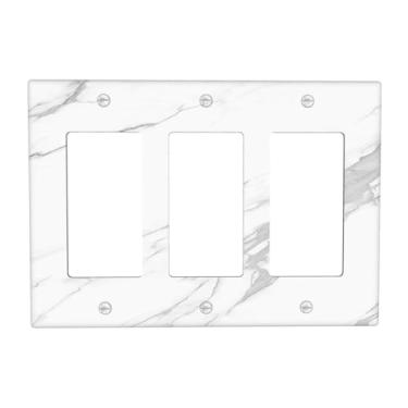 Imagem de Nadoabtm Capas de interruptor de luz moderno branco cinza mármore 3 gangues balancim elétrico GFCI decorativo placa de parede placa de parede placa de interruptor para sala de estar decoração de