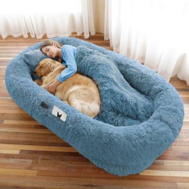Imagem de Cama de cachorro humano, 189 x 113 x 30 cm, tamanho adequado para você e animais de estimação, cama de cachorro de pele sintética lavável para pessoas que cochilam, cama ortopédica para cochilos,