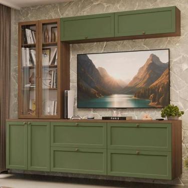 Imagem de Estante Sala de Estar com Rack + Cristaleira 230cm Rustic/Verde/Rustic