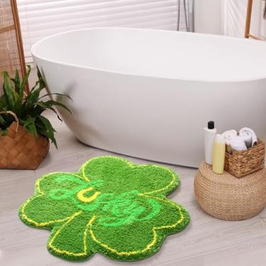Imagem de Drydiet Tapete de trevo de Dia de São Patrício, tapete interno em forma de trevo, antiderrapante, tapete de microfibra lavável, absorvente para quarto, sala de estar, tapete de brincar, 60 x 60 cm