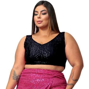 Imagem de Top cropped regata brilhante de lantejoulas semitransparente forrado i