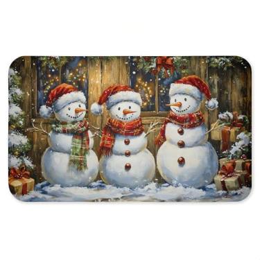 Imagem de Tapete rústico de trio de boneco de neve antifadiga, tapete ergonômico acolchoado para cozinha e pé com suporte antiderrapante, tapete confortável ecológico, design da Creative Studio, 76 cm x 45 cm