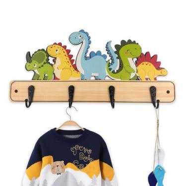 Imagem de Midrean Cabide de madeira para quarto de crianças, dinossauro, suporte de parede, fofo, berçário, ganchos de parede para pendurar toalhas, chaves, roupas, chapéus, mochilas, cabides