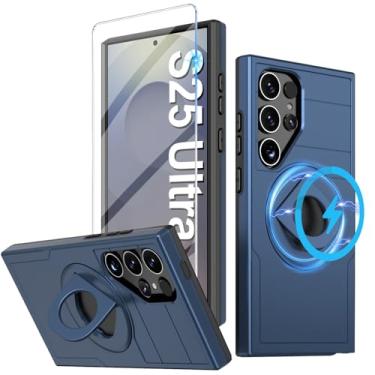 Imagem de Capa para Samsung Galaxy S25 Ultra Mag-Safe com protetor de tela, à prova de choque, militar, resistente, antiqueda, proteção de corpo inteiro, capa de telefone magnética com suporte 360 para Samsung