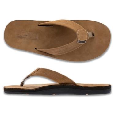 Imagem de Scott Hawaii Sandália masculina Luna | Chinelo de couro com suporte de arco e salto, Bronzeado, 42