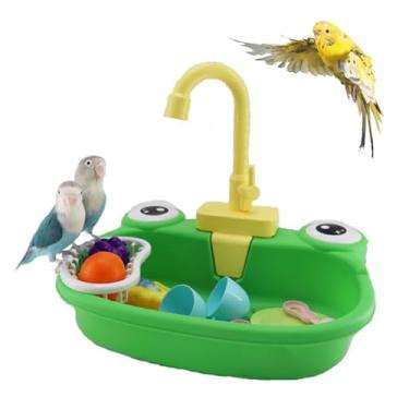 Imagem de PINVNBY Papagaio Banheira Automática para Pássaros com Torneira Multifuncional Parrot, Parrot Bath Box Bird Banheiro Brinquedos para Pássaros Pequenos e Médios