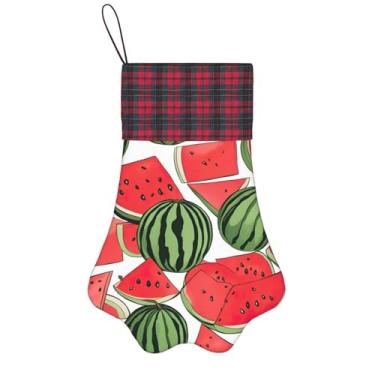 Imagem de SKKNT Meias de Natal com estampa de melancia vermelha, animais de estimação, decoração de Natal, cães, gatos, árvores, doces, presente, conveniente