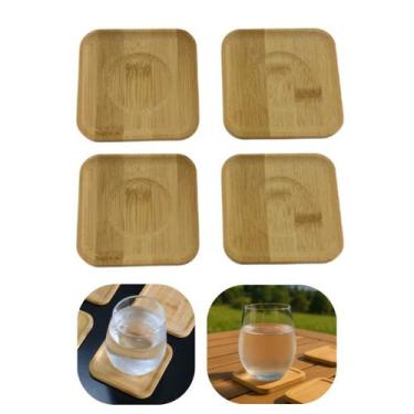 Imagem de Kit 4 Porta Copos Em Bambu Natural 10x10 Para Taças Descanço de Bebida