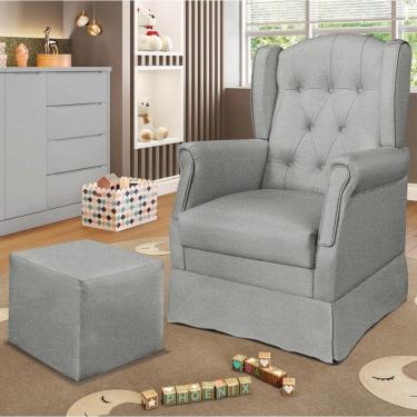 Imagem de Poltrona De Amamentação Com Balanço E Puff Elyra Linho P02 - D'rossi Cinza Claro