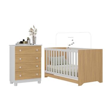 Imagem de Berço Americano 3 Em 1 Com Cômoda 4 Gavetas Allegra Multimóveis MP4688 Branco-madeirado