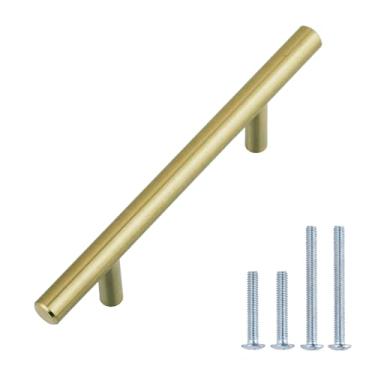 Imagem de AmazonBasics Puxador de armário barra Euro, Pacote com 25, 13.67 CM Length (7.62 CM Hole Center), Golden Champagne
