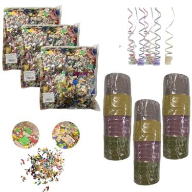 Imagem de Kit Carnaval 3 Confetes Metalizado + 3 Serpentinas Coloridas