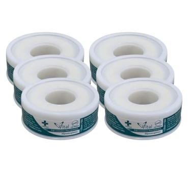 Imagem de Fita Microporosa Hipoalérgica Branca 1,2cm x10 m - Kit com 6 Unidades