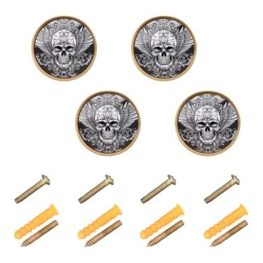 Imagem de Skull Black Pacote com 4 puxadores rústicos para armário e móveis para escritório em casa, cozinha, banheiro com parafuso