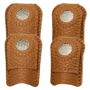 Imagem de QPQ Dedais de couro para costura à mão e acolchoados, protetores de dedo, suprimentos de acolchoamento, 4 peças em 2 tamanhos