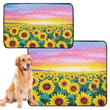 Imagem de Almofadas de xixi para cães com flores florais de girassol amarelo para animais de estimação almofadas reutilizáveis absorventes para cães tapete de gaiola de cachorro fofo, impermeável, médio +