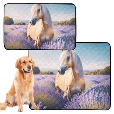 Imagem de Almofadas de xixi para cães Palomino Cavalo Lavanda Gatos Reutilizáveis, Absorventes de Cachorros, Tapete de Caixa de Cachorro Fofo Impermeável, Médio + Grande, Conjunto de 2
