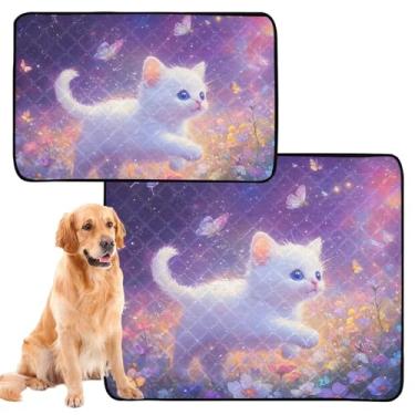 Imagem de TSENQUE Almofadas laváveis para xixi Starlight Meadow Cute Cat Pet Tapete reutilizável à prova d'água antiderrapante absorvente penico para cães, pequeno x pacote com 3