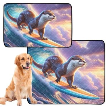 Imagem de TSENQUE Almofadas laváveis para xixi fofas lontras de surfe para animais de estimação reutilizáveis para gatos tapete impermeável para gaiola de cachorro, tapete absorvente, pequeno x pacote com 3
