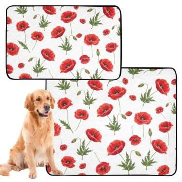 Imagem de Almofadas de xixi brancas com flores vermelhas vibrantes e reutilizáveis laváveis para cães à prova d'água tapete de gaiola de cachorro fofo absorvente almofada de parto, médio + grande, conjunto de 2