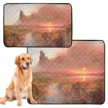 Imagem de TSENQUE Almofadas de xixi laváveis para pintura de cenário de cães, cotopaxi, paisagem reutilizável, tapete de xixi para gatos, tapete impermeável para cachorros, tapete absorvente, pequeno x pacote