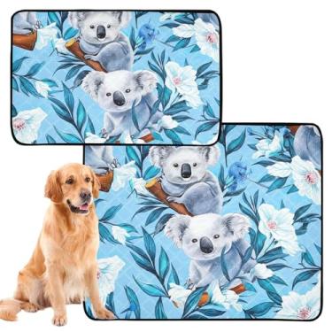 Imagem de Coalas fofas flores brancas azuis almofada de xixi reutilizável para cães tapetes de xixi para cães à prova d'água filhotes fofos treinamento penico treinamento à prova de vazamento, médio + grande