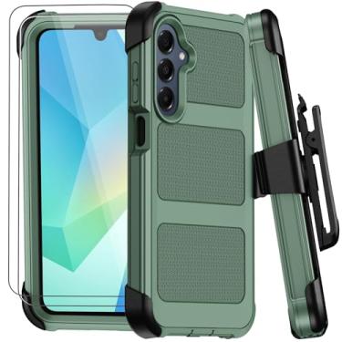 Imagem de Capa para Samsung Galaxy A16 5G com clipe de cinto e suporte, capa resistente à prova de choque à prova de choque de grau militar, com 2 protetores de tela Defender Bumper Capas protetoras (verde
