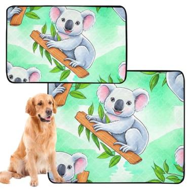 Imagem de TSENQUE Cute Koalas Green Leaves Pet Almofada reutilizável para xixi lavável para cães tapetes impermeáveis antiderrapantes para filhotes de cachorro tapete absorvente, pequeno x pacote com 3